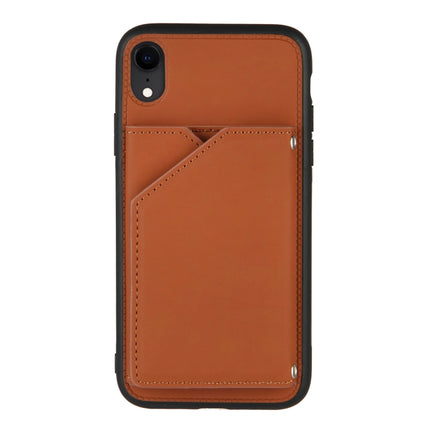 Skin Feel PU + TPU + PC Back Cover Shockproof Case with Card Slots & Holder & Photo Frame For iPhone XR(Brown)-garmade.com