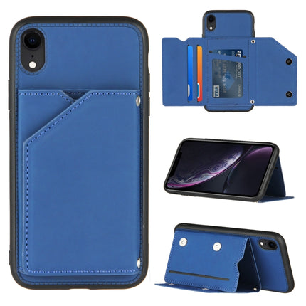 Skin Feel PU + TPU + PC Back Cover Shockproof Case with Card Slots & Holder & Photo Frame For iPhone XR(Royal Blue)-garmade.com