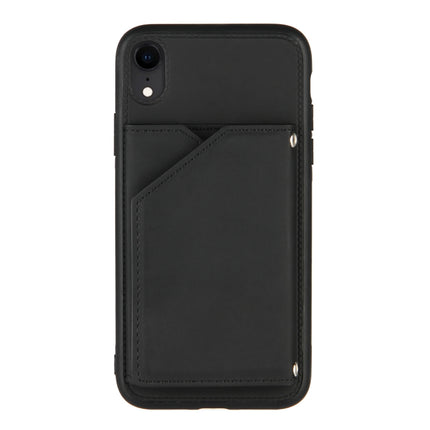 Skin Feel PU + TPU + PC Back Cover Shockproof Case with Card Slots & Holder & Photo Frame For iPhone XR(Black)-garmade.com