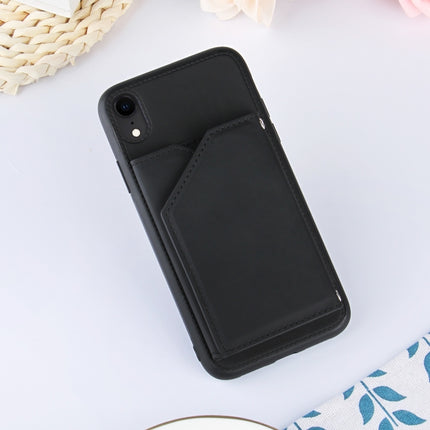 Skin Feel PU + TPU + PC Back Cover Shockproof Case with Card Slots & Holder & Photo Frame For iPhone XR(Black)-garmade.com