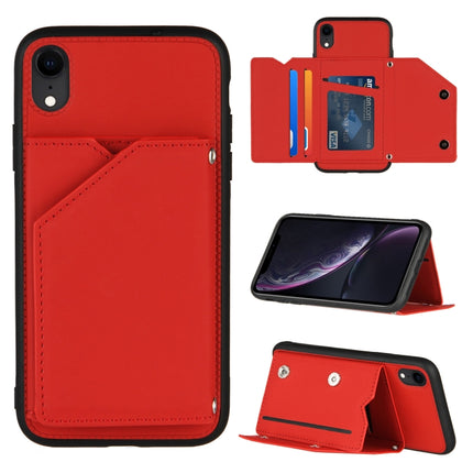 Skin Feel PU + TPU + PC Back Cover Shockproof Case with Card Slots & Holder & Photo Frame For iPhone XR(Red)-garmade.com