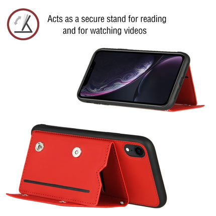 Skin Feel PU + TPU + PC Back Cover Shockproof Case with Card Slots & Holder & Photo Frame For iPhone XR(Red)-garmade.com
