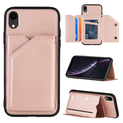 Skin Feel PU + TPU + PC Back Cover Shockproof Case with Card Slots & Holder & Photo Frame For iPhone XR(Rose Gold)-garmade.com