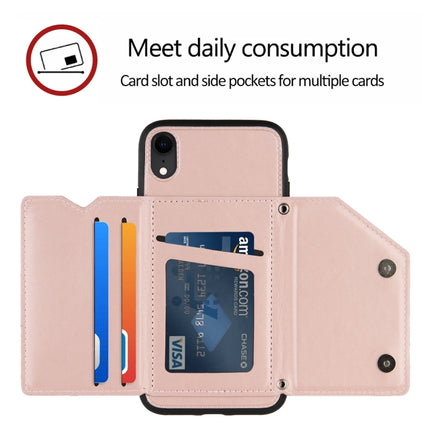 Skin Feel PU + TPU + PC Back Cover Shockproof Case with Card Slots & Holder & Photo Frame For iPhone XR(Rose Gold)-garmade.com