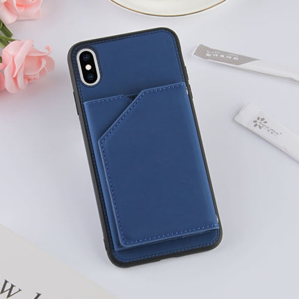 Skin Feel PU + TPU + PC Back Cover Shockproof Case with Card Slots & Holder & Photo Frame For iPhone XS Max(Royal Blue)-garmade.com