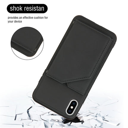 Skin Feel PU + TPU + PC Back Cover Shockproof Case with Card Slots & Holder & Photo Frame For iPhone XS Max(Black)-garmade.com