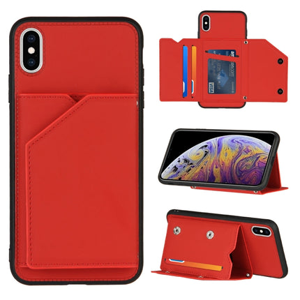Skin Feel PU + TPU + PC Back Cover Shockproof Case with Card Slots & Holder & Photo Frame For iPhone XS Max(Red)-garmade.com