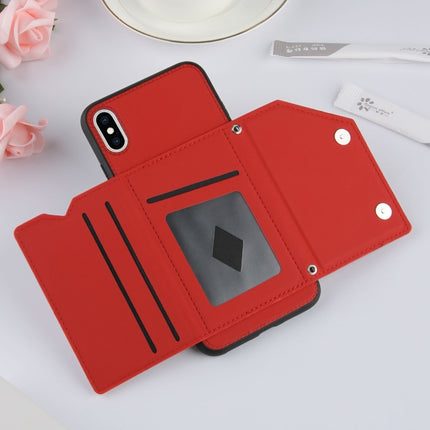 Skin Feel PU + TPU + PC Back Cover Shockproof Case with Card Slots & Holder & Photo Frame For iPhone XS Max(Red)-garmade.com