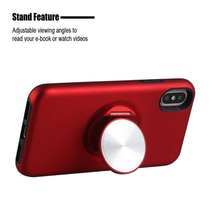 TPU+PC 2 in 1 Shockproof Case with Magnetic Round Car Holder For iPhone XR(Red)-garmade.com