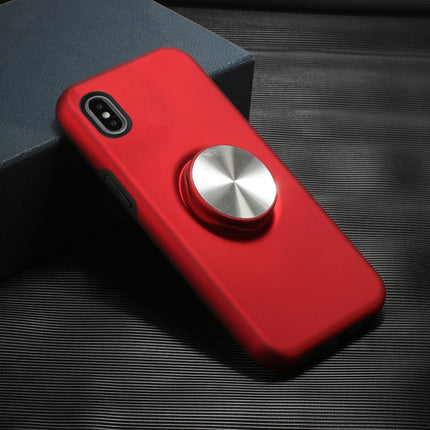 TPU+PC 2 in 1 Shockproof Case with Magnetic Round Car Holder For iPhone XS(Red)-garmade.com