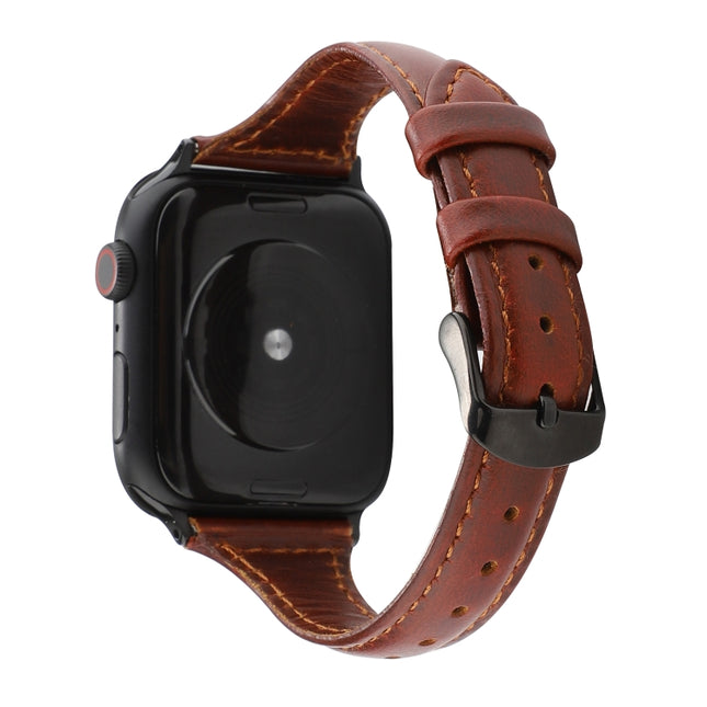 For Apple Watch Series 5 & 4 40mm / 3 & 2 & 1 38mm Crazy Horse Texture Genuine Leather Strap(Red Brown)-garmade.com