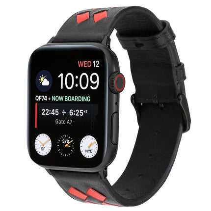 For Apple Watch Series 6 & SE & 5 & 4 40mm / 3 & 2 & 1 38mm Woven Pattern Genuine Leather Strap(Black Red)-garmade.com