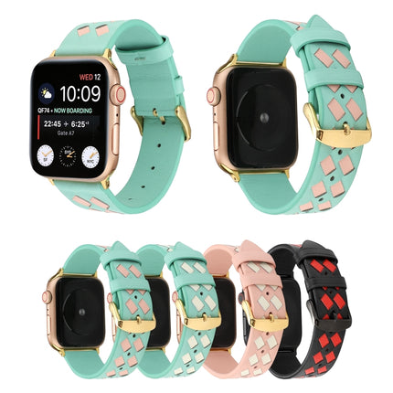 For Apple Watch Series 6 & SE & 5 & 4 40mm / 3 & 2 & 1 38mm Woven Pattern Genuine Leather Strap(Black Red)-garmade.com
