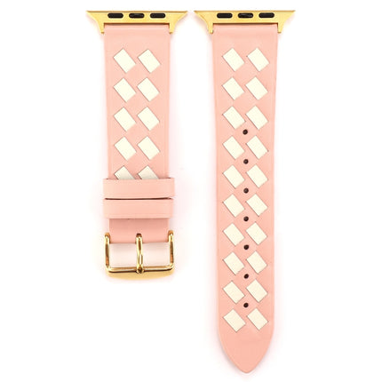 For Apple Watch Series 6 & SE & 5 & 4 40mm / 3 & 2 & 1 38mm Woven Pattern Genuine Leather Strap(Pink White)-garmade.com