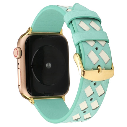 For Apple Watch Series 6 & SE & 5 & 4 40mm / 3 & 2 & 1 38mm Woven Pattern Genuine Leather Strap(Green White)-garmade.com