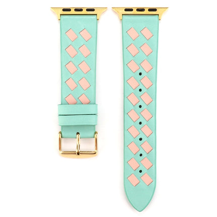 For Apple Watch Series 6 & SE & 5 & 4 40mm / 3 & 2 & 1 38mm Woven Pattern Genuine Leather Strap(Green Pink)-garmade.com
