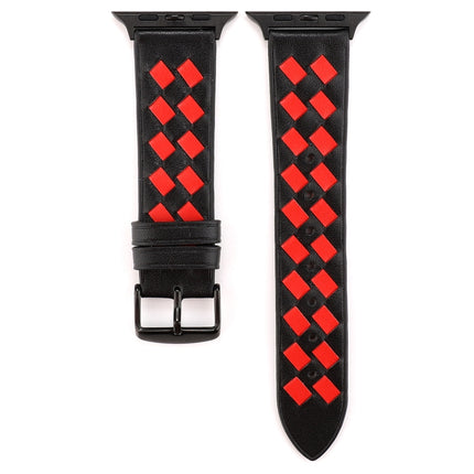 For Apple Watch Series 6 & SE & 5 & 4 44mm / 3 & 2 & 1 42mm Woven Pattern Genuine Leather Strap(Black Red)-garmade.com