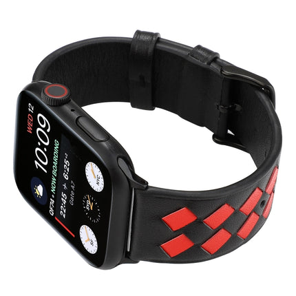 For Apple Watch Series 6 & SE & 5 & 4 44mm / 3 & 2 & 1 42mm Woven Pattern Genuine Leather Strap(Black Red)-garmade.com