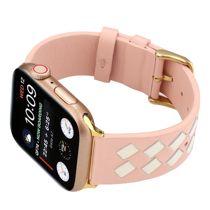 For Apple Watch Series 6 & SE & 5 & 4 44mm / 3 & 2 & 1 42mm Woven Pattern Genuine Leather Strap(Pink White)-garmade.com