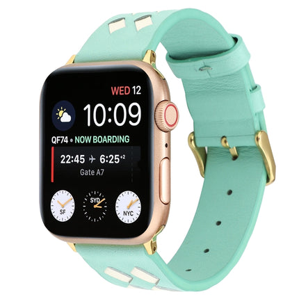 For Apple Watch Series 6 & SE & 5 & 4 44mm / 3 & 2 & 1 42mm Woven Pattern Genuine Leather Strap(Green White)-garmade.com