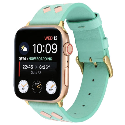For Apple Watch Series 6 & SE & 5 & 4 44mm / 3 & 2 & 1 42mm Woven Pattern Genuine Leather Strap(Green Pink)-garmade.com