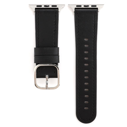 For Apple Watch Series 6 & SE & 5 & 4 40mm / 3 & 2 & 1 38mm Modern Style Buckle Genuine Leather Strap(Black)-garmade.com
