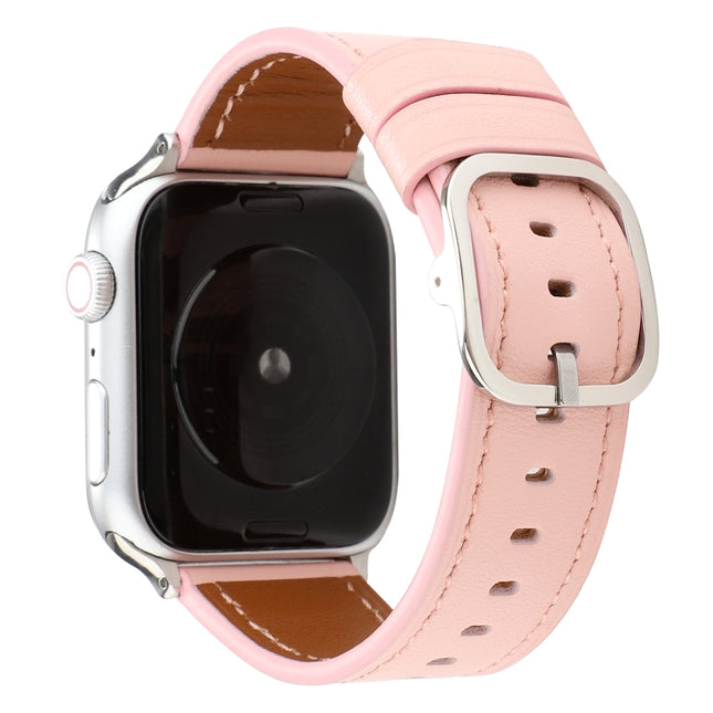 For Apple Watch Series 6 & SE & 5 & 4 40mm / 3 & 2 & 1 38mm Modern Style Buckle Genuine Leather Strap(Pink)-garmade.com