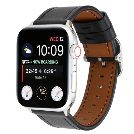 For Apple Watch Series 6 & SE & 5 & 4 44mm / 3 & 2 & 1 42mm Modern Style Buckle Genuine Leather Strap(Black)-garmade.com
