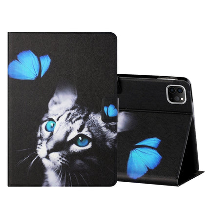 Colored Drawing Horizontal Flip Leather Tablet Case with Holder & Card Slots & Sleep / Wake-up Function For iPad Pro 11 inch (2020) / (2018) / iPad Air 4 10.9 inch (2020)(Butterfly Cat)-garmade.com