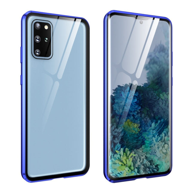 For Samsung Galaxy S20+ Magnetic Metal Frame Double-sided Tempered Glass Case(Blue)-garmade.com