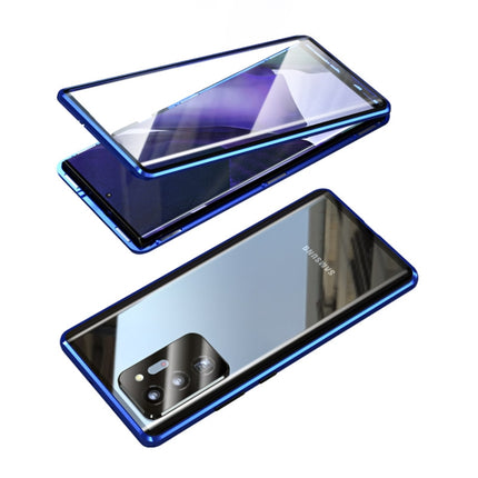 For Samsung Galaxy Note20 Magnetic Metal Frame Double-sided Tempered Glass Case(Blue)-garmade.com