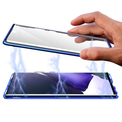 For Samsung Galaxy Note20 Magnetic Metal Frame Double-sided Tempered Glass Case(Blue)-garmade.com