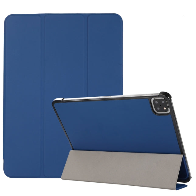 3-folding Skin Texture Horizontal Flip TPU + PU Leather Case with Holder For iPad Air 2022 / 2020 10.9 (Navy Blue)-garmade.com