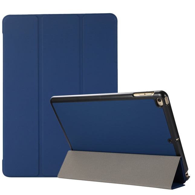 3-folding Skin Texture Horizontal Flip TPU + PU Leather Case with Holder For iPad 9.7 (2018) / 9.7 (2017) / air / air2(Navy Blue)-garmade.com
