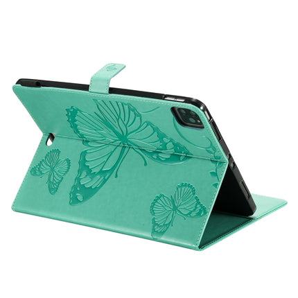 Pressed Printing Butterfly Pattern Horizontal Flip Leather Case with Holder & Card Slots & Wallet & Sleep / Wake-up Function For iPad Air 2022 / 2020 10.9 /iPad Pro 11 2020 / 2018(Green)-garmade.com