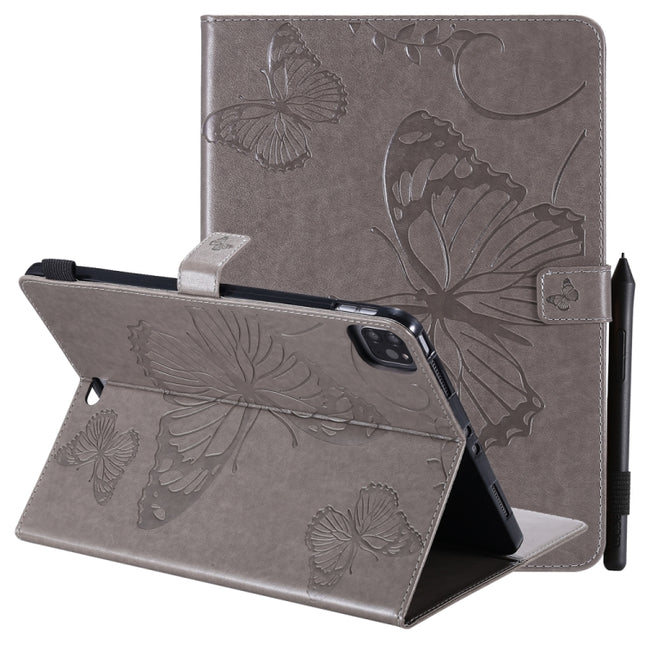 Pressed Printing Butterfly Pattern Horizontal Flip Leather Case with Holder & Card Slots & Wallet & Sleep / Wake-up Function For iPad Air 2022 / 2020 10.9 /iPad Pro 11 2020 / 2018(Grey)-garmade.com