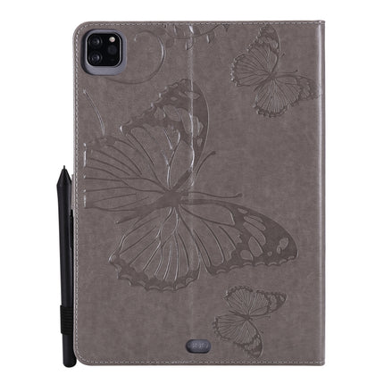 Pressed Printing Butterfly Pattern Horizontal Flip Leather Case with Holder & Card Slots & Wallet & Sleep / Wake-up Function For iPad Air 2022 / 2020 10.9 /iPad Pro 11 2020 / 2018(Grey)-garmade.com