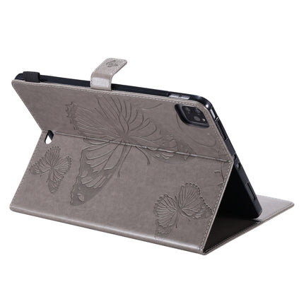 Pressed Printing Butterfly Pattern Horizontal Flip Leather Case with Holder & Card Slots & Wallet & Sleep / Wake-up Function For iPad Air 2022 / 2020 10.9 /iPad Pro 11 2020 / 2018(Grey)-garmade.com