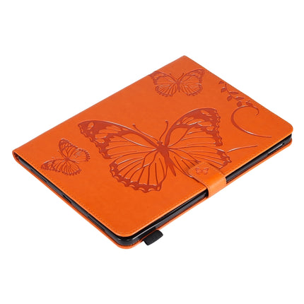 Pressed Printing Butterfly Pattern Horizontal Flip Leather Case with Holder & Card Slots & Wallet & Sleep / Wake-up Function For iPad Air 2022 / 2020 10.9 /iPad Pro 11 2020 / 2018(Orange)-garmade.com