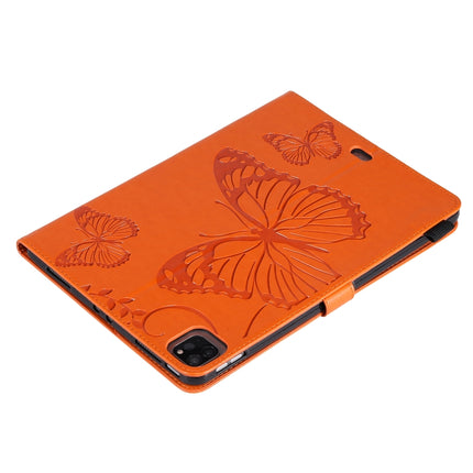 Pressed Printing Butterfly Pattern Horizontal Flip Leather Case with Holder & Card Slots & Wallet & Sleep / Wake-up Function For iPad Air 2022 / 2020 10.9 /iPad Pro 11 2020 / 2018(Orange)-garmade.com