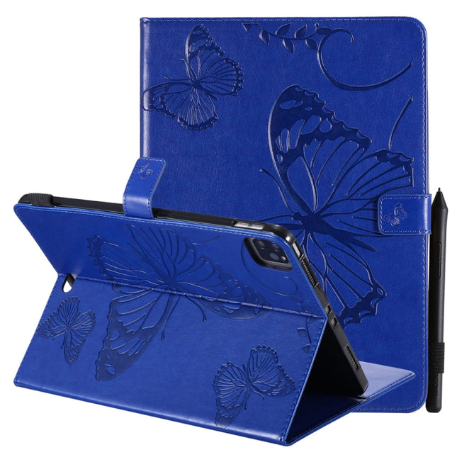 Pressed Printing Butterfly Pattern Horizontal Flip Leather Case with Holder & Card Slots & Wallet & Sleep / Wake-up Function For iPad Air 2022 / 2020 10.9 /iPad Pro 11 2020 / 2018(Blue)-garmade.com