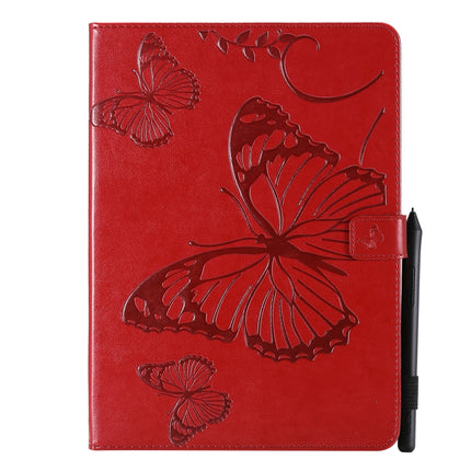 Pressed Printing Butterfly Pattern Horizontal Flip Leather Case with Holder & Card Slots & Wallet & Sleep / Wake-up Function For iPad Air 2022 / 2020 10.9 /iPad Pro 11 2020 / 2018(Red)-garmade.com