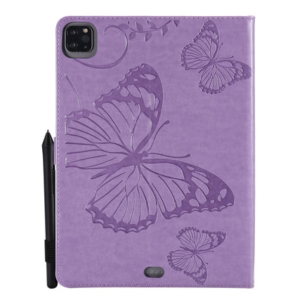Pressed Printing Butterfly Pattern Horizontal Flip Leather Case with Holder & Card Slots & Wallet & Sleep / Wake-up Function For iPad Air 2022 / 2020 10.9 /iPad Pro 11 2020 / 2018(Purple)-garmade.com