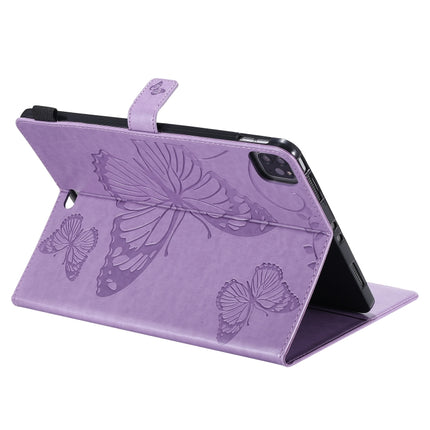 Pressed Printing Butterfly Pattern Horizontal Flip Leather Case with Holder & Card Slots & Wallet & Sleep / Wake-up Function For iPad Air 2022 / 2020 10.9 /iPad Pro 11 2020 / 2018(Purple)-garmade.com