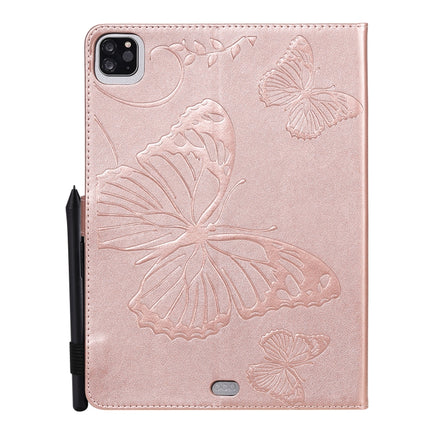 Pressed Printing Butterfly Pattern Horizontal Flip Leather Case with Holder & Card Slots & Wallet & Sleep / Wake-up Function For iPad Air 2022 / 2020 10.9 /iPad Pro 11 2020 / 2018(Rose Gold)-garmade.com