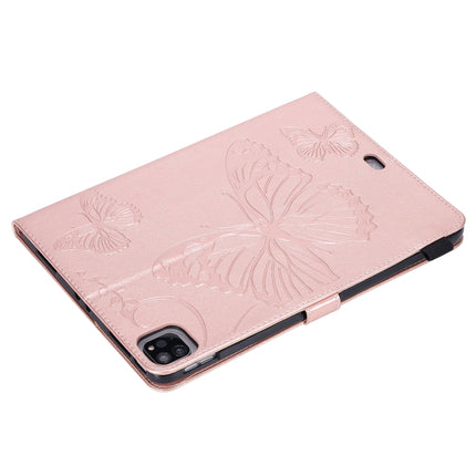 Pressed Printing Butterfly Pattern Horizontal Flip Leather Case with Holder & Card Slots & Wallet & Sleep / Wake-up Function For iPad Air 2022 / 2020 10.9 /iPad Pro 11 2020 / 2018(Rose Gold)-garmade.com