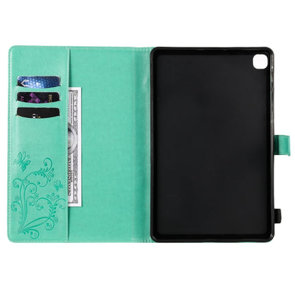 For Samsung Galaxy S6 Lite P610 Pressed Printing Butterfly Pattern Horizontal Flip Leather Case with Holder & Card Slots & Wallet & Sleep / Wake-up Function (Green)-garmade.com