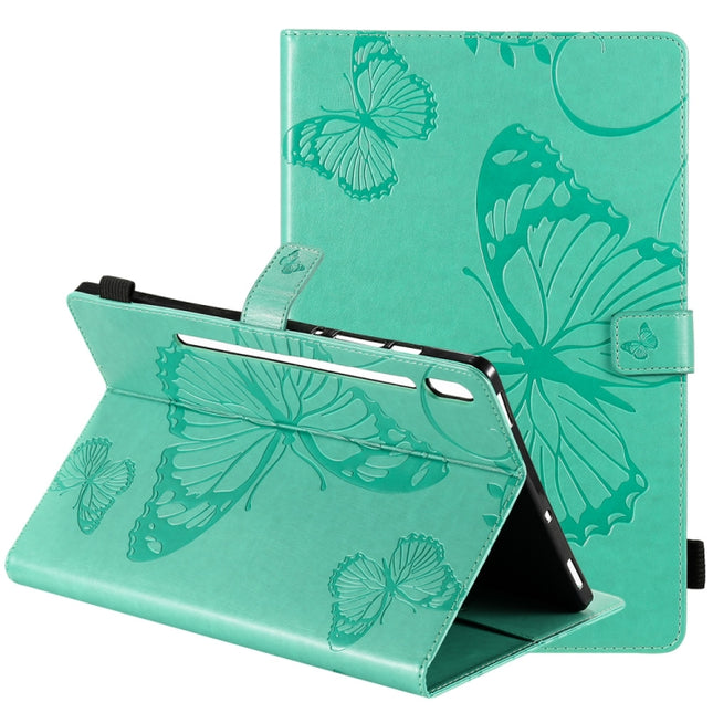 For Samsung Galaxy Tab S6 T860 Pressed Printing Butterfly Pattern Horizontal Flip Leather Case with Holder & Card Slots & Wallet & Sleep / Wake-up Function (Green)-garmade.com