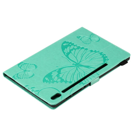 For Samsung Galaxy Tab S6 T860 Pressed Printing Butterfly Pattern Horizontal Flip Leather Case with Holder & Card Slots & Wallet & Sleep / Wake-up Function (Green)-garmade.com