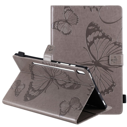 For Samsung Galaxy Tab S6 T860 Pressed Printing Butterfly Pattern Horizontal Flip Leather Case with Holder & Card Slots & Wallet & Sleep / Wake-up Function (Grey)-garmade.com